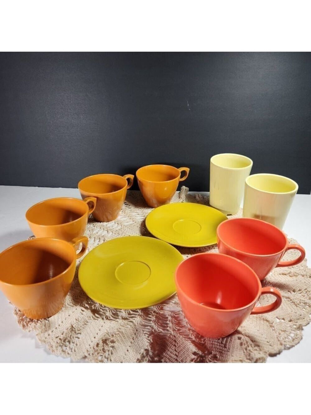 Vintage Melmac Cups & Saucers Lot of 10 • Mixed Colours • Made in Canada